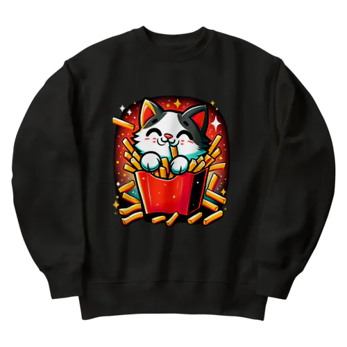 ポテトを食べる猫 Heavyweight Crew Neck Sweatshirt