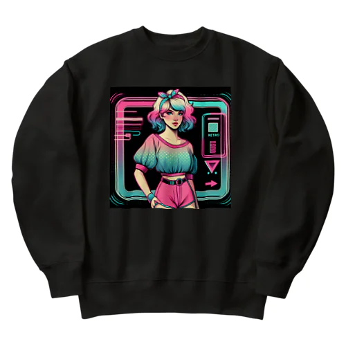 ニューレトロな女の子イラスト Heavyweight Crew Neck Sweatshirt