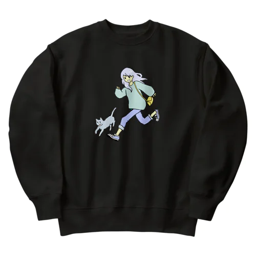 女の子と猫走る Heavyweight Crew Neck Sweatshirt