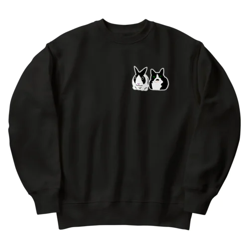 ダッチうさぎ(香箱)とハチワレねこ Heavyweight Crew Neck Sweatshirt