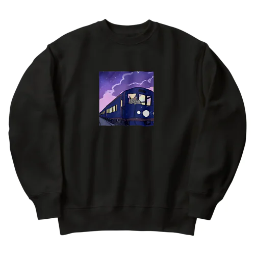 猫と電車 Heavyweight Crew Neck Sweatshirt