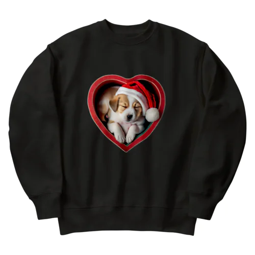 クリスマスの癒しの子犬 Heavyweight Crew Neck Sweatshirt