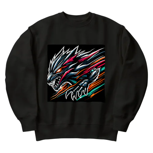 獣の咆哮: ダーク＆ワイルドなスポーツバイクロゴ Heavyweight Crew Neck Sweatshirt