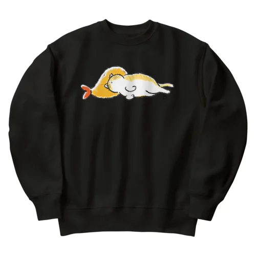 ピスピスゆーて寝るネコ【茶白】 Heavyweight Crew Neck Sweatshirt