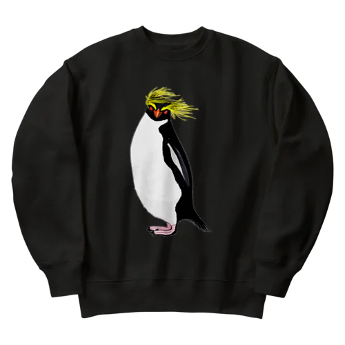 　風に吹かれるイワトビペンギンさん(文字無しバージョン Heavyweight Crew Neck Sweatshirt