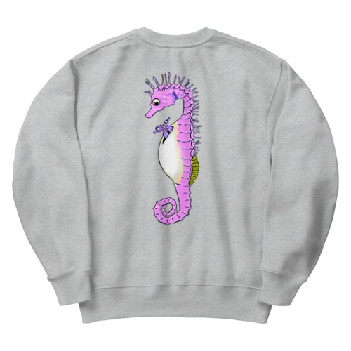 タツノオトシゴさんはイクメンです　ピンクバージョン(バックプリント) Heavyweight Crew Neck Sweatshirt