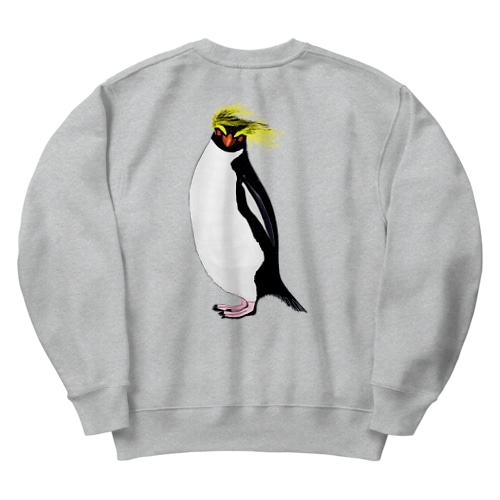 風に吹かれるイワトビペンギンさん(文字無しバージョン) バックプリント Heavyweight Crew Neck Sweatshirt