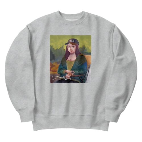 焚き火する名画のあのヒト Heavyweight Crew Neck Sweatshirt