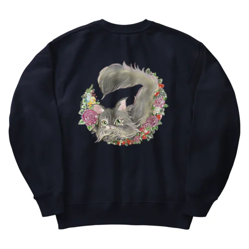 お花のリースとにゃんこ Heavyweight Crew Neck Sweatshirt