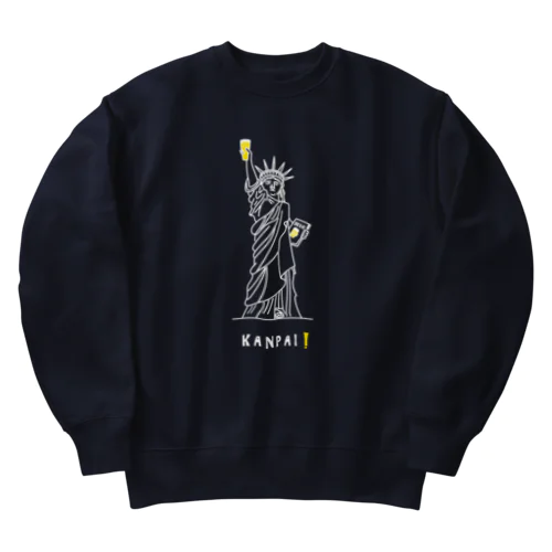 彫刻 × BEER（自由の女神）白線画 Heavyweight Crew Neck Sweatshirt