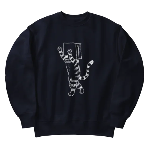 ふくろねこ白プリント（ねこかもいぬかも） Heavyweight Crew Neck Sweatshirt