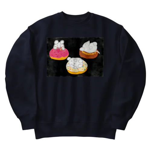 ベッドのドーナツを吟味するねずみくん Heavyweight Crew Neck Sweatshirt