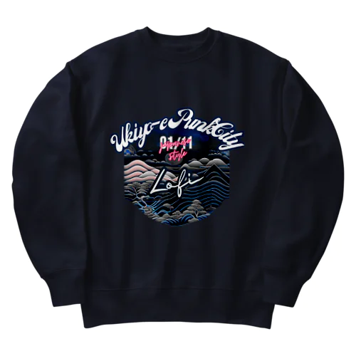 【lofiアート】ネオ浮世絵と盆栽: 北斎イズムのサイバーパンクが織りなす日本の景色の旅 Heavyweight Crew Neck Sweatshirt