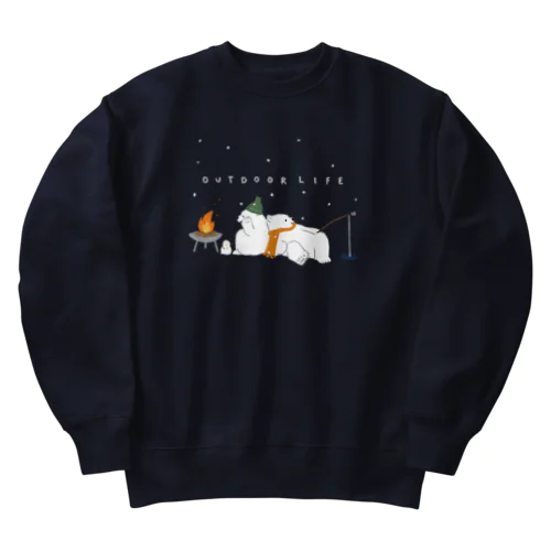 アウトドアライフを満喫する白くま(冬) Heavyweight Crew Neck Sweatshirt