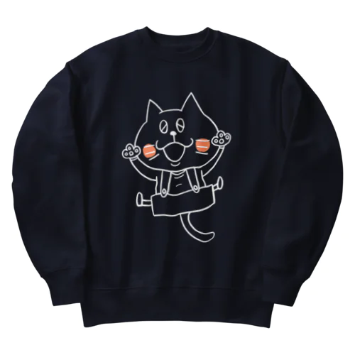 猫のボン太グッズ（白線） Heavyweight Crew Neck Sweatshirt