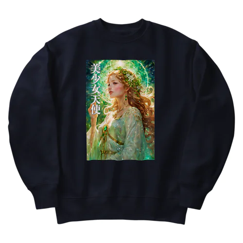 輝くエメラルドグリーンの美少女天使 Heavyweight Crew Neck Sweatshirt