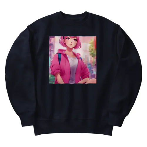 ピンク色のショートヘア女性 Heavyweight Crew Neck Sweatshirt