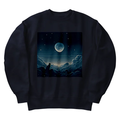 満ちる月と黒猫。 Heavyweight Crew Neck Sweatshirt