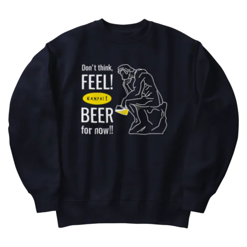 彫刻 × BEER（考える人：考えるな、感じろ! とりあえずビール!!）白線画 ヘビーウェイトスウェット