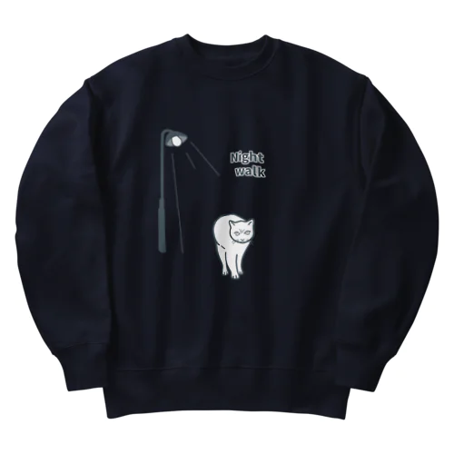 夜の散歩（白猫） Heavyweight Crew Neck Sweatshirt