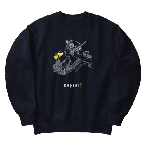 名画 × BEER（ミュシャ）白線画 Heavyweight Crew Neck Sweatshirt