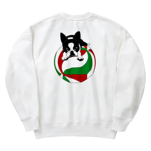 バックプリント:ボストンテリア(バレーボール赤白緑)[v2.7.5k] Heavyweight Crew Neck Sweatshirt