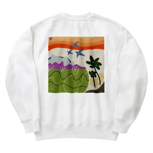 夕日とトリたち Heavyweight Crew Neck Sweatshirt