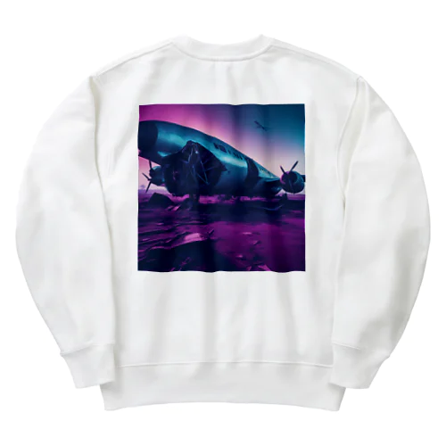 空港跡地に残る墜落した航空機の残骸 Heavyweight Crew Neck Sweatshirt