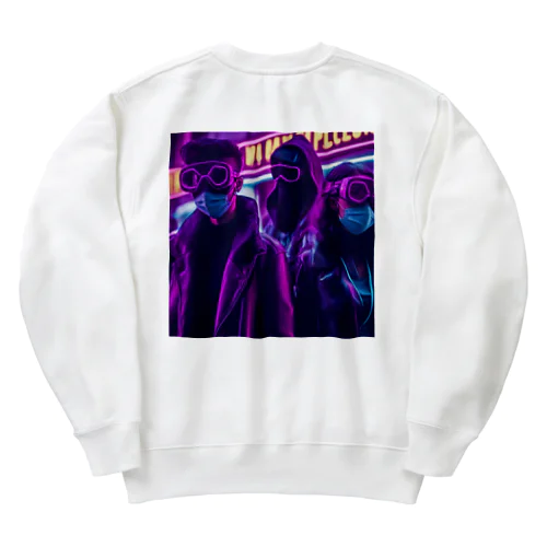 顔を覆い、化学物質の汚染から身を守るためにマスクをつけている人々 Heavyweight Crew Neck Sweatshirt