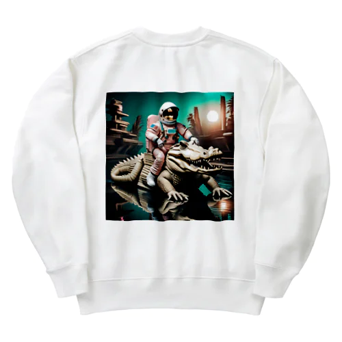 Astronaut riding a crocodile Heavyweight Crew Neck Sweatshirt