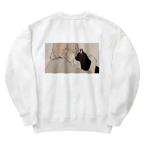 黒猫と見つめ合う Heavyweight Crew Neck Sweatshirt