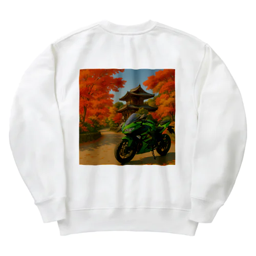 ご当地バイク旅　京都編　(フルカウル・green) Heavyweight Crew Neck Sweatshirt