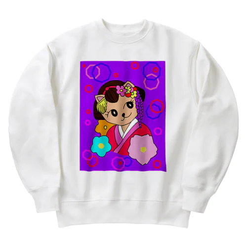 猫 舞妓さん 和柄 Heavyweight Crew Neck Sweatshirt