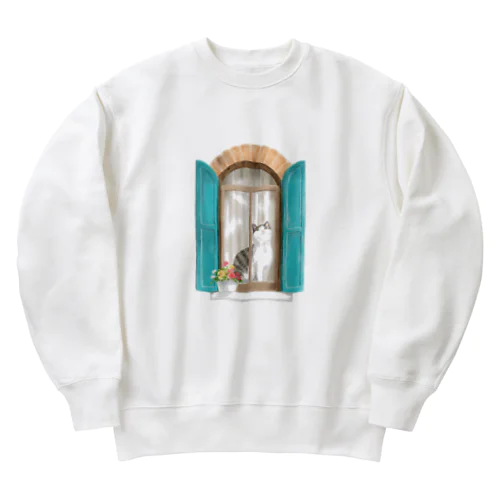 窓辺の猫　②　背景なし Heavyweight Crew Neck Sweatshirt