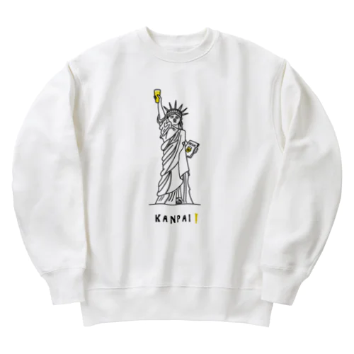 彫刻 × BEER（自由の女神）黒線画 Heavyweight Crew Neck Sweatshirt