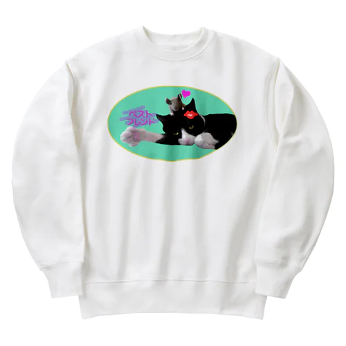 ベストフレンド ネコ丸とネズミ(グリーン) Heavyweight Crew Neck Sweatshirt