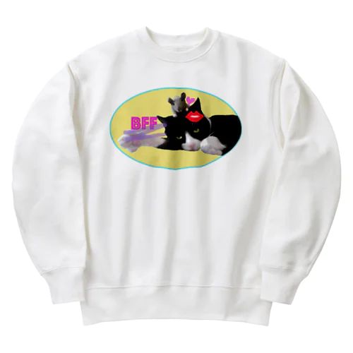 BFF ベストフレンドフォーエバー ネコ丸とネズミ(イエロー) Heavyweight Crew Neck Sweatshirt