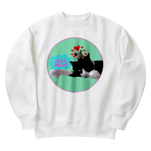 ベストフレンド ネコ丸とネズミ (丸型・グリーン) Heavyweight Crew Neck Sweatshirt