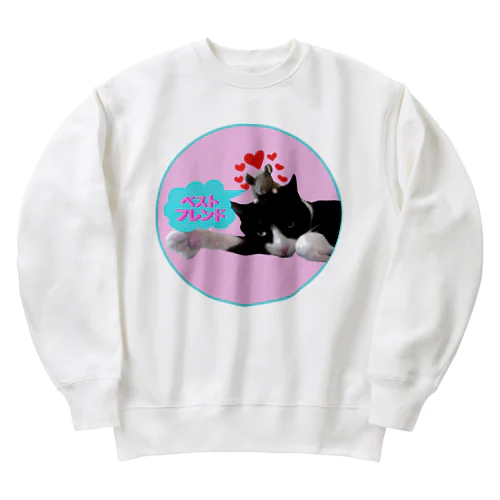 ベストフレンド ネコ丸とネズミ(丸型・ピンク) Heavyweight Crew Neck Sweatshirt