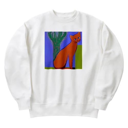 背中のかゆい猫がサボテンを利用している Heavyweight Crew Neck Sweatshirt