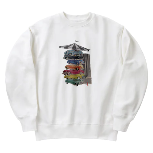 積み重なる車くるまクルマ Heavyweight Crew Neck Sweatshirt