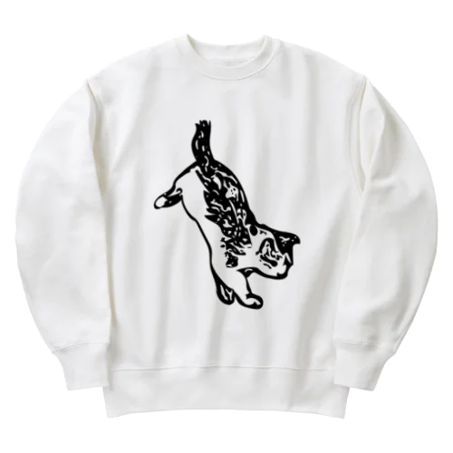 逆立ちネコ スウェット(白) Heavyweight Crew Neck Sweatshirt