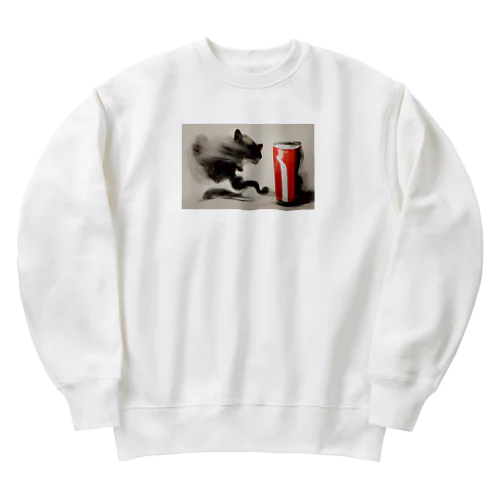 躍動感のある猫とコーラ Heavyweight Crew Neck Sweatshirt