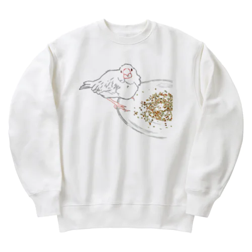 もぐもぐ文鳥さん 線画 Heavyweight Crew Neck Sweatshirt