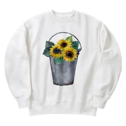 Watering bucket and sunflowers  じょうろ と ひまわり Heavyweight Crew Neck Sweatshirt