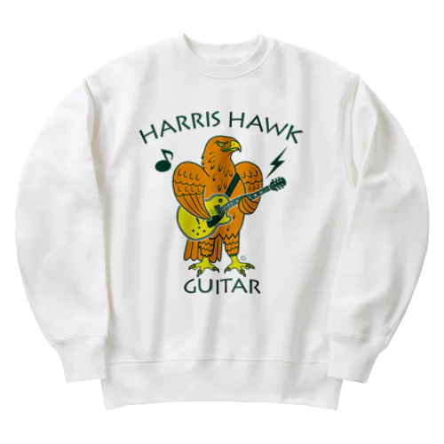 ハリスホーク・ギター・鷲・鷹・オレンジ・音楽・モモアカノスリ・なつく・ペット・狩り・Harris Hawk・イラスト・Guitar・絵・鳩よけ・鳥・猛禽・タカ目タカ科・オリジナル作品(C) ヘビーウェイトスウェット