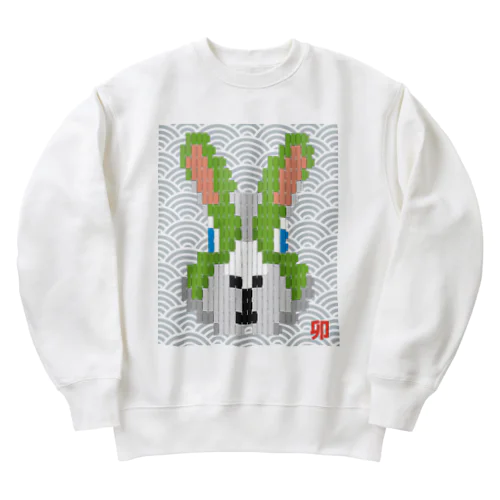 卯-lightGreen_青海波＠ブロックイラスト Heavyweight Crew Neck Sweatshirt