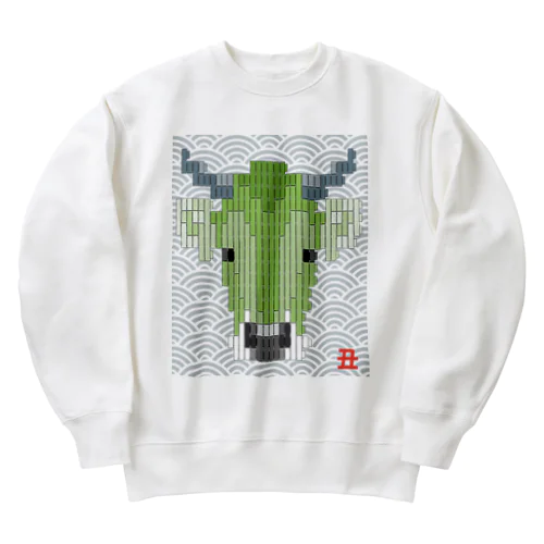 丑-lightGreen_青海波＠ブロックイラスト Heavyweight Crew Neck Sweatshirt