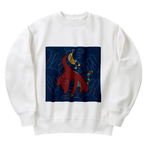 ほらをた娘 猫と飼い主 Heavyweight Crew Neck Sweatshirt