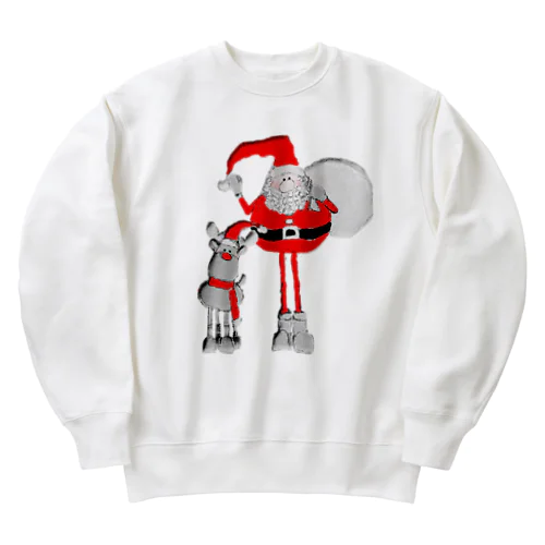 Santa＆Rudolph(モノトーン×赤) Heavyweight Crew Neck Sweatshirt